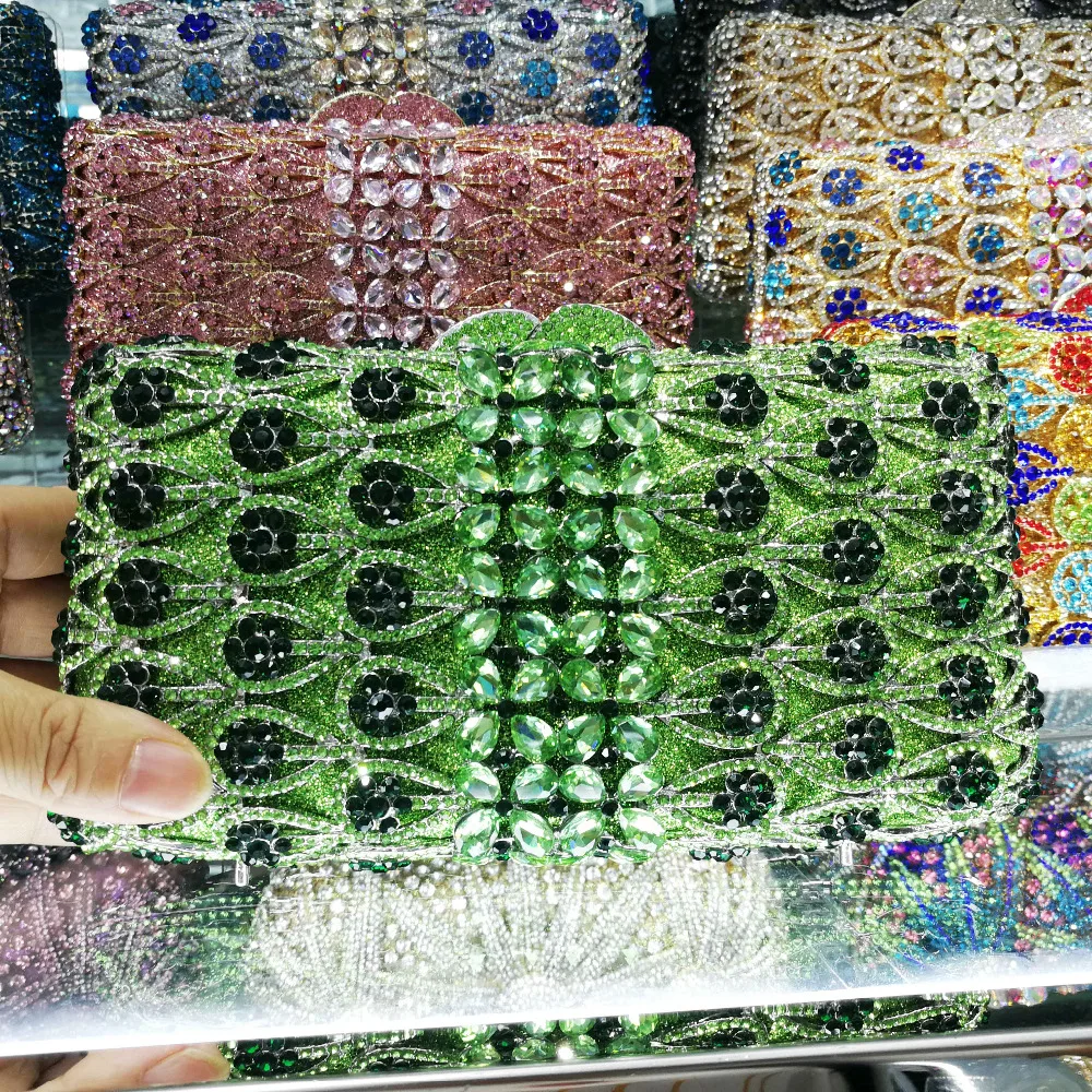 Luxury Gold Silver Green Crystal Evening Purse Party Bags Women Bridal Clutch Bags sc765