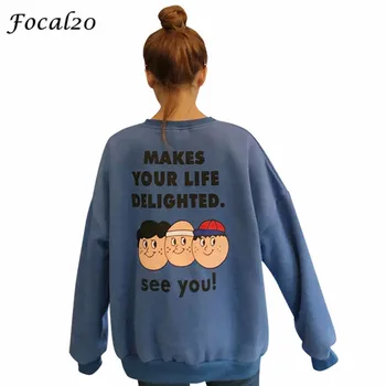 

Focal20 Harajuku Cartoon Letter Women Sweatshirt O-Neck Long Sleeve Female Sweatshirt Casual Loose Women Pullovers