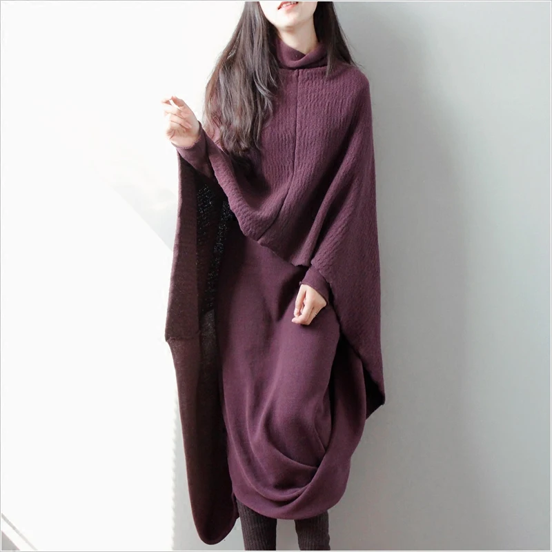 

SuperAen Long Sweater Dress Pluz Size Solid Color Asymmtrical Ladies Dresses New Autumn and Winter Wild Loose Cotton Women Dress