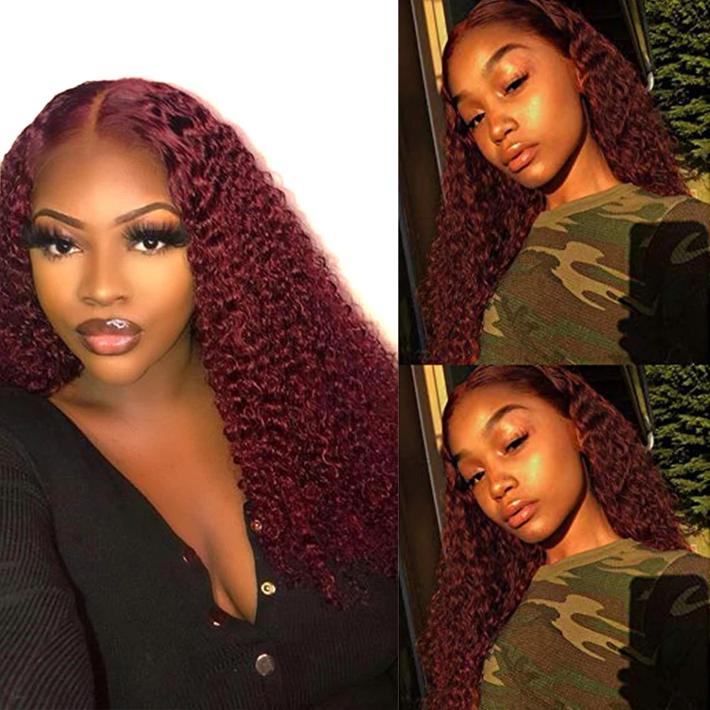 SimBeauty 99j Burgundy Brazilian Full Lace Human Hair Wigs Pre Plucked Glueless Curly Lace Front Wig For Women Baby Remy Hair