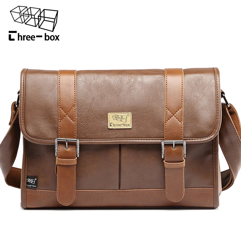 Three Box Brand New Men's Leather Business Shoulder Bags High Quality