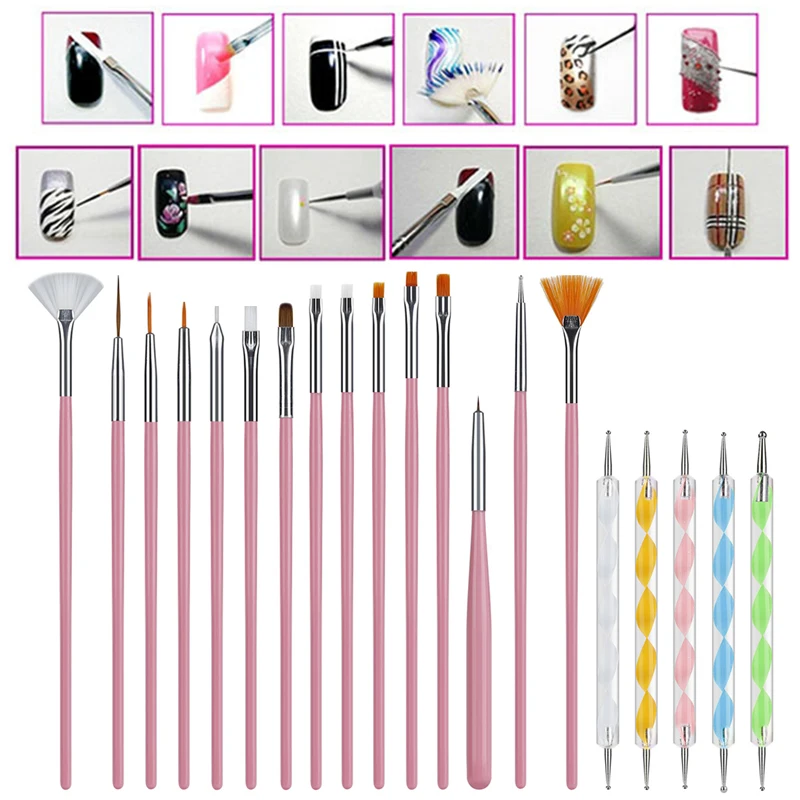 

ELECOOL 20/10/4/3/1 Pcs Nail Art Brush Dotting Painting Drawing Brush Pen Nail Art Dotting Tools Nail Gel Polish Brushes Set