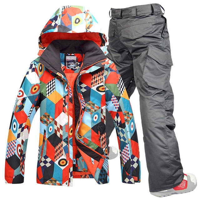 Cheap Free Shipping Gsou snow men ski suit pants + jackets/set winter sports snowboard clothing men's skiing sets waterproof windproof