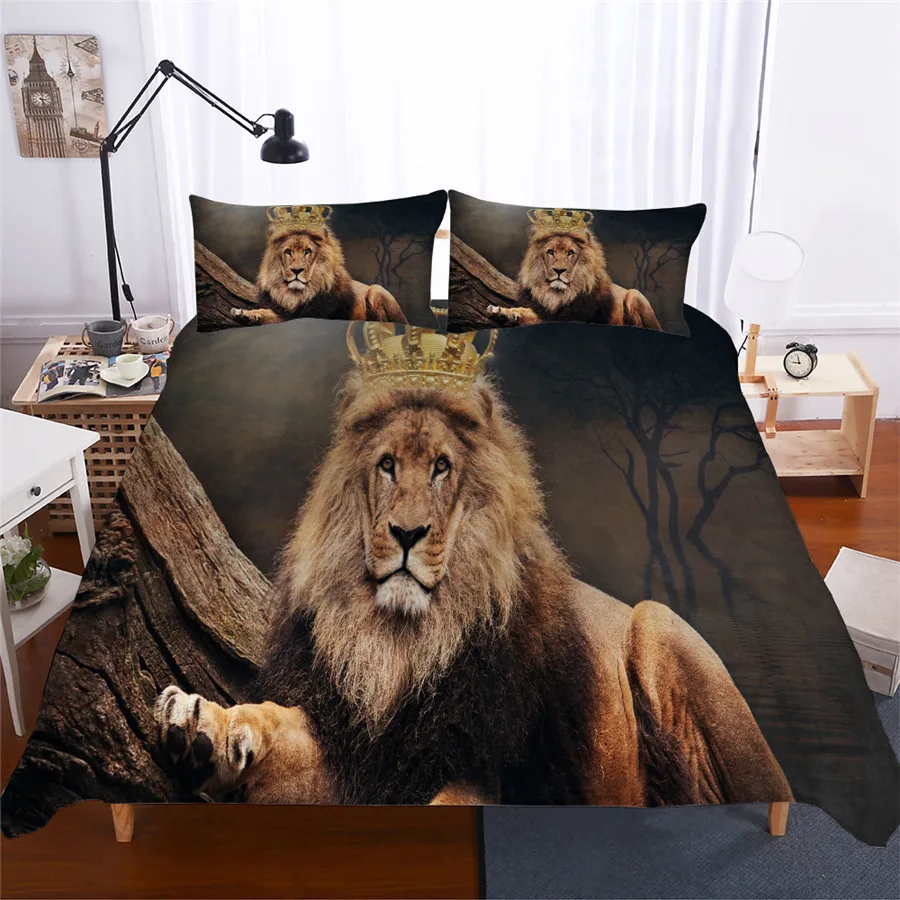HELENGILI 3D طقم سرير الأسد طباعة حاف مجموعة غطاء Bedcloth مع المخدة طقم سرير المنسوجات المنزلية # DW-02