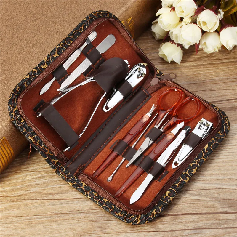 

Set 10in1 Pedicure Manicure Nail Art Cuticle Clippers Nipper Scissors Cleaner Grooming Stainless Steel Kit Case Tool