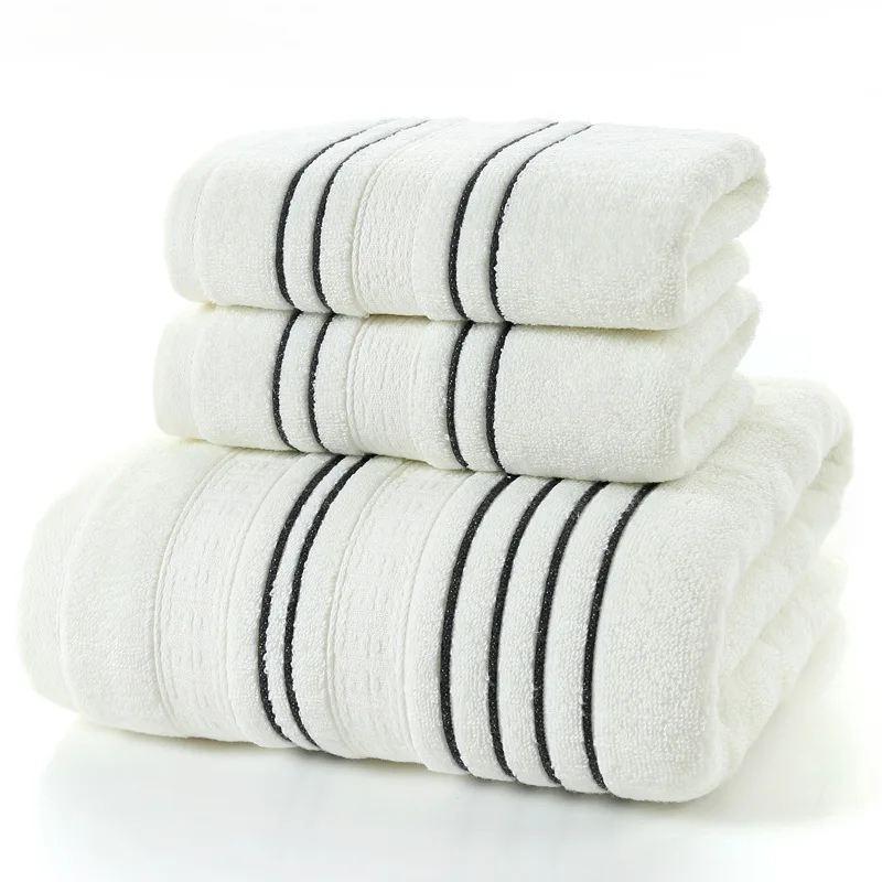 Simple stripes 100% Cotton Bath towel Sets white gray Beach Towels for Adults Luxury Brand High Quality Soft face Towel bathroom