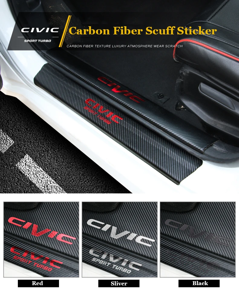 

4D Carbon Fiber Car Door Sill Scuff Protector Welcome Pedal Protection Anti Scratch Adhesive Tape For Honda CIvic 2018 2019