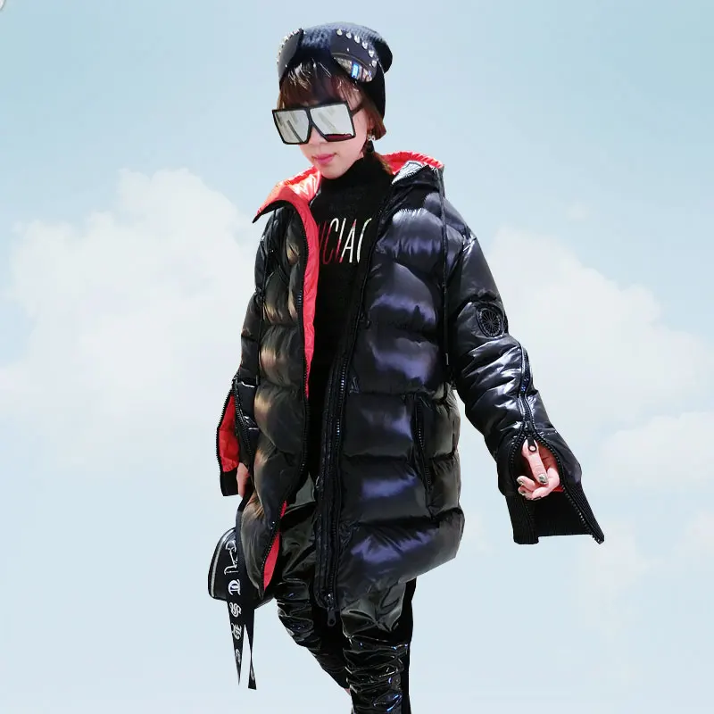

Parka Women Winter Coat Large size Fashion Bright Down Jackets Loose Bf Hip Hop Hooded Jacket Warm Ladies Thicken Outerwear G129
