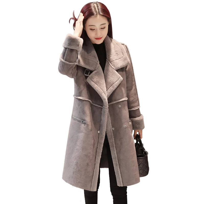Новинка, зимняя женская куртка, пальто средней длины, замшевое пальто из овечьей шерсти, утепленное супер теплое хлопковое пальто, YP0514