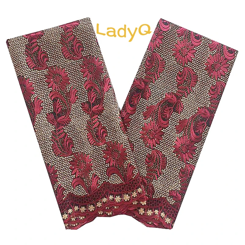 

LadyQ Latest Swiss Lace 2018 Wine Color Nigerian Fushia Pink African Lace Fabric With Stones 5 Yard Net Heavy Beaded Lace Fabric