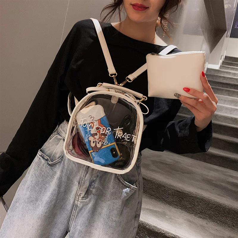 Летний прозрачный рюкзак с буквенным принтом, женский рюкзак и кошелек для девочек-подростков, маленький школьный рюкзак, прозрачная сумка для путешествий