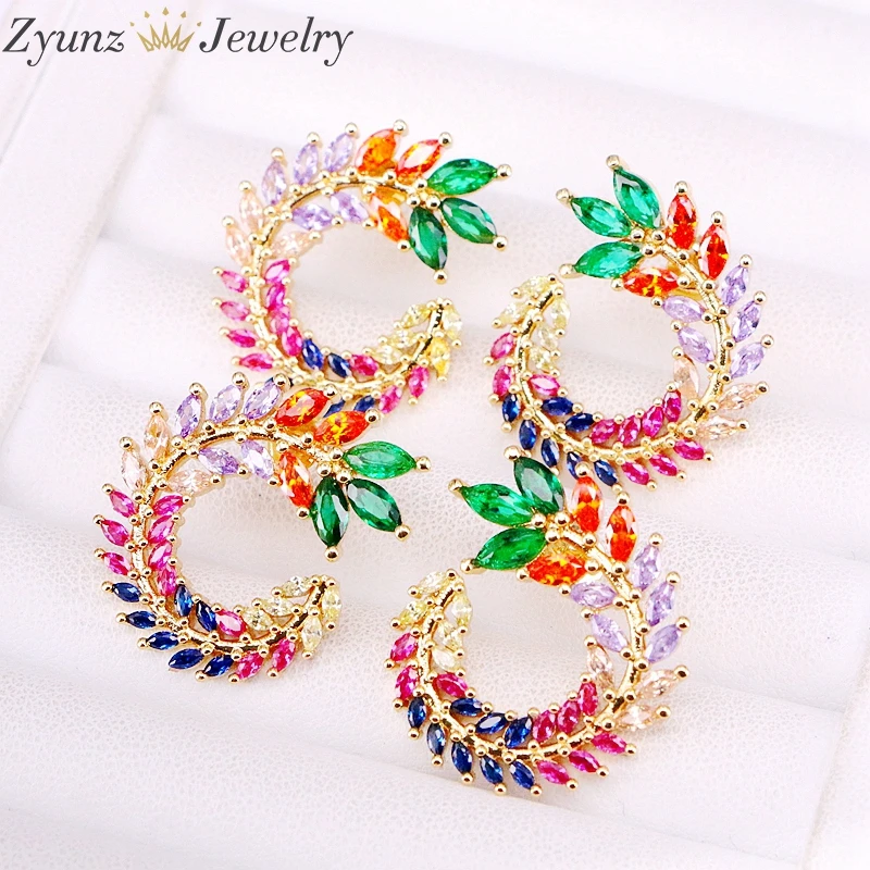 5 пар, Радуга cz вставки из циркония круг цветок серьги, высокое качество серьги гвоздики для женщин Девушка подарок ювелирные изделия