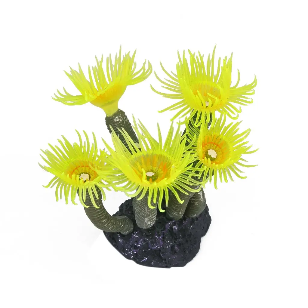 

Artificial Faked Sea Anemone Coral Aquarium Ornament Decoration (Yellow)