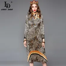 LD LINDA DELLA Fashion Designer Autumn Dresses Women's Long Sleeve Bow Collar Sexy Pleated Panel Leopard print Vintage Dress LD LINDA DELLA Fashion Designer Autumn Dresses Women's Long Sleeve Bow Collar Sexy Pleated Panel Leopard print Vintage Dress