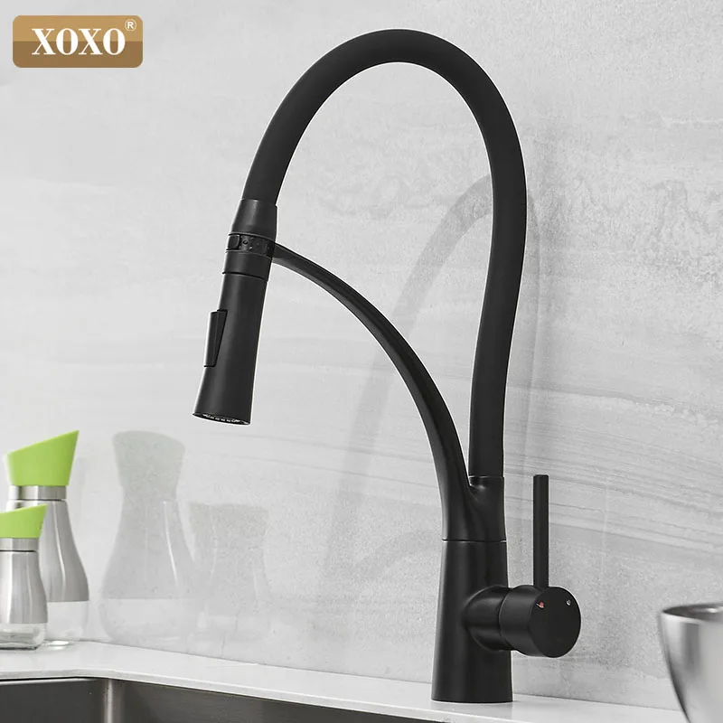  XOXO LED Kitchen Faucet Hot and Cold Pull Down Chrome Black Mixer Tap Single Handle Torneira Cozinh - 32968439441