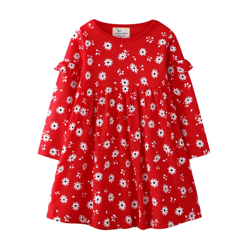 Jumping Meters Apple Dresses For Baby Girls Princess Cotton Clothing Autumn Children Costume Print Girls Dresses New Year - Цвет: W7105 red flowers