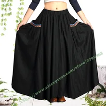 Осень размера плюс 6XL 5XL XXXXXL повседневная черная хлопковая льняная длинная юбка со складками Национальный дизайн для женщин/макси юбки для женщин