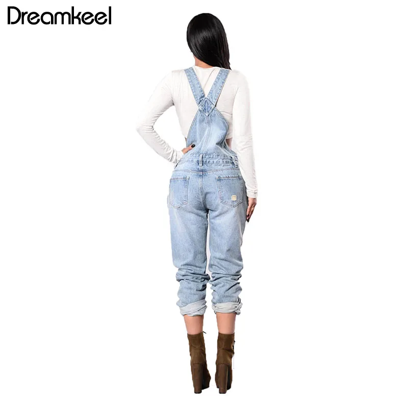

Denim Jumpsuit Women Cotton Casual Elastic Destroyed Hole Jeans Women Bib Pant Long Jeans of Female Overalls Ripped Y