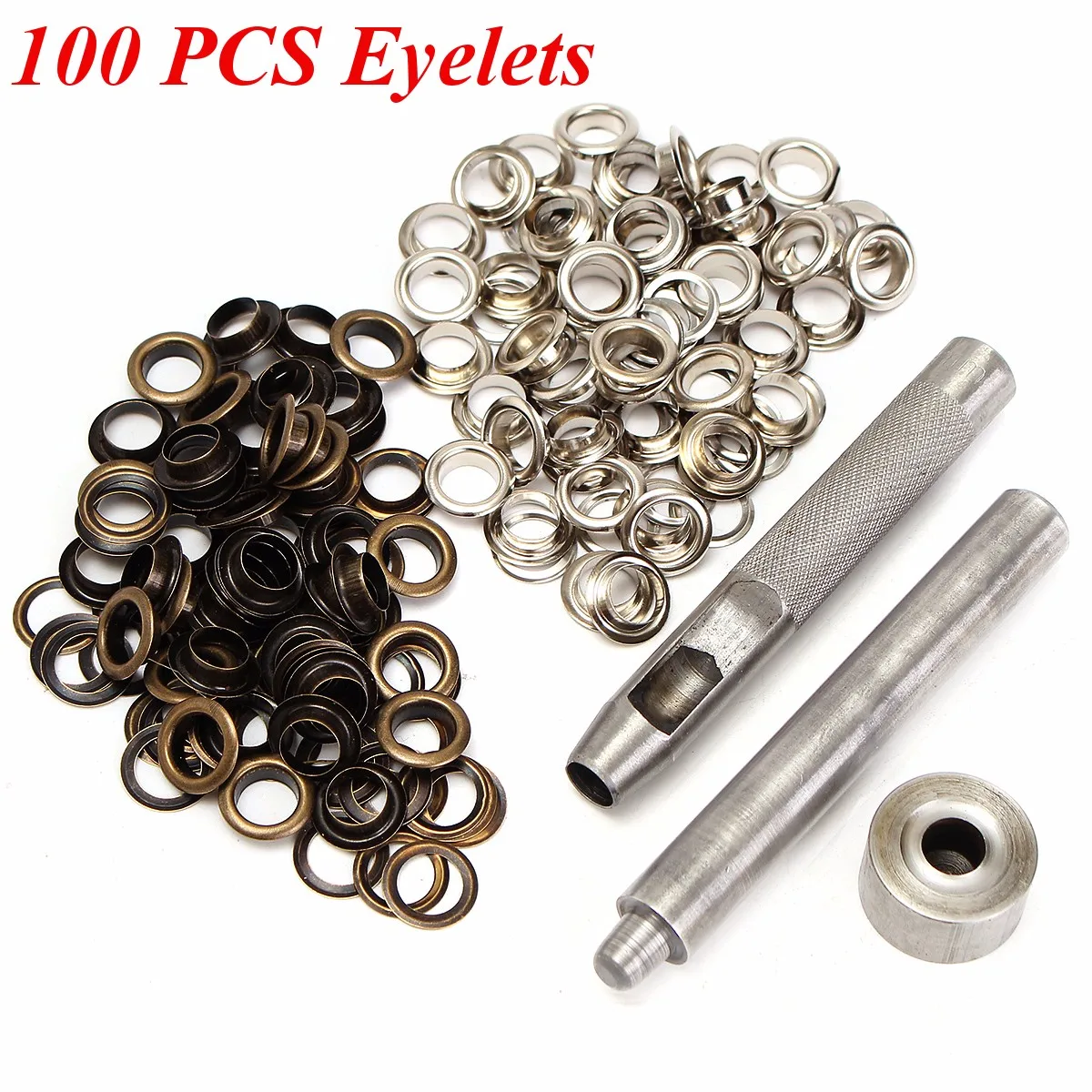 

100pcs Eyelets Punch Tools Grommets Kit 8mm DIY Leathercraft Belt Cloth Hand Sewing Gasket Button Eyelets Punch Tool Set