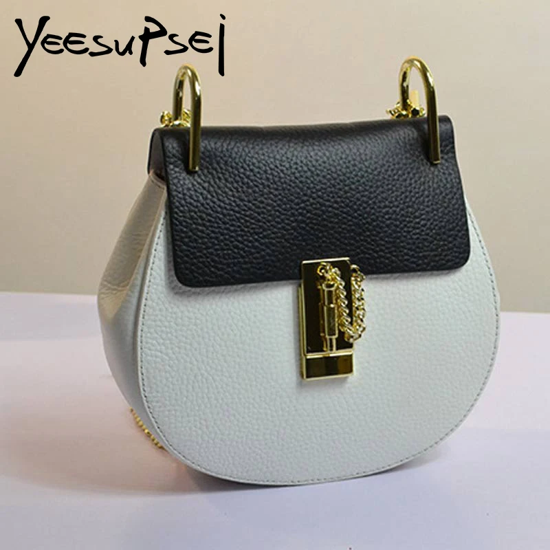 

YeeSupSei 2018 New Women Cow Leather Handbag Patchwork Circular Totes Femaler Shopping Shoulder Bags Zipper Chain Soft Handbag