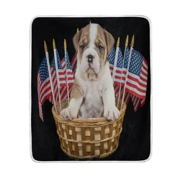 

American Flag Cute Puppy Dog Black Blanket Soft Warm Cozy Bed Couch Lightweight Polyester Microfiber Blanket Throw