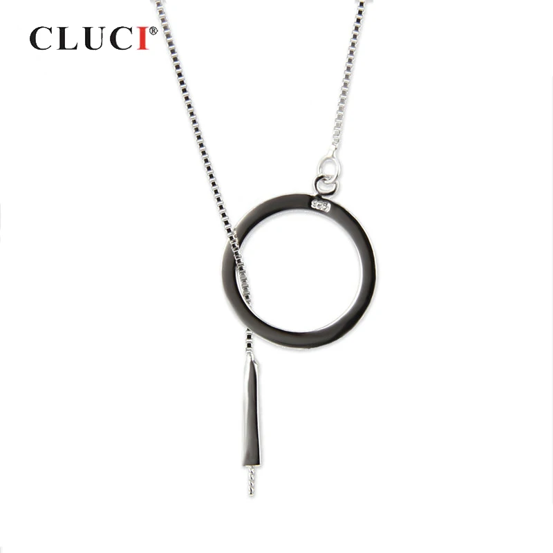 

CLUCI 925 Sterling Silver Simple Round Necklace Chain Jewelry for Women Silver 925 Pearl Necklace Mounting Pendant Necklace