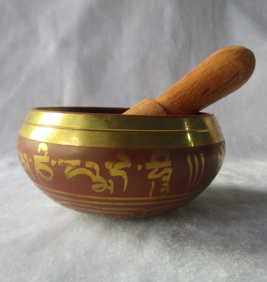 

Metal Crafts Collectable Tibetan Copper Singing Bowl With a Wooden Stick Chinese Handwork fast Shipping Size :Diameter 9CM