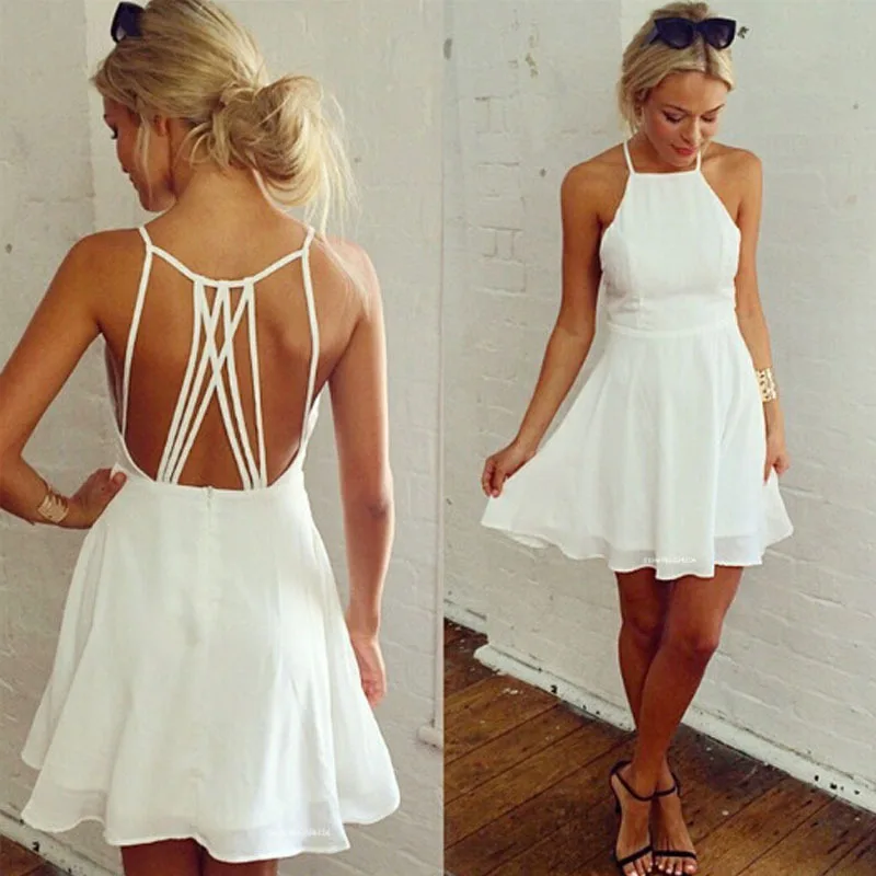 2016 Sale Hot Casual font b Dress b font Sexty Summer White Backless Hollow Out Girl