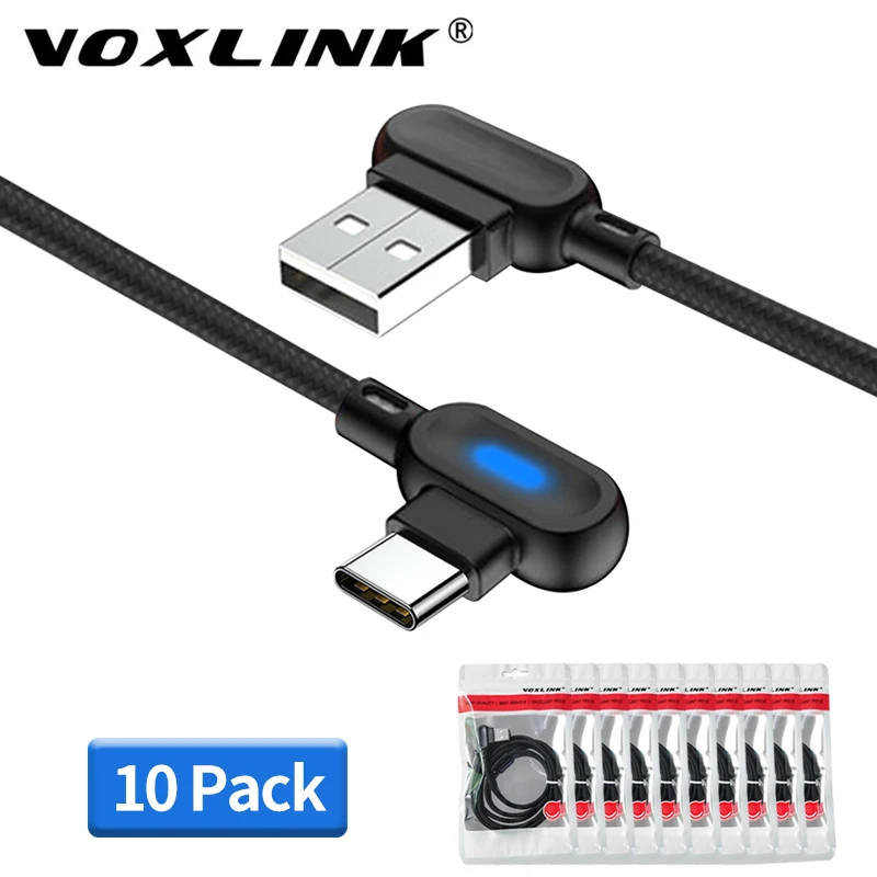 

VOXLINK 10Pack USB Type C 90 Degree Fast Charging cable Type-c data Cord Charger usb-c For Samsung S8 S9 Note 9 8 Xiaomi mi8 mi6