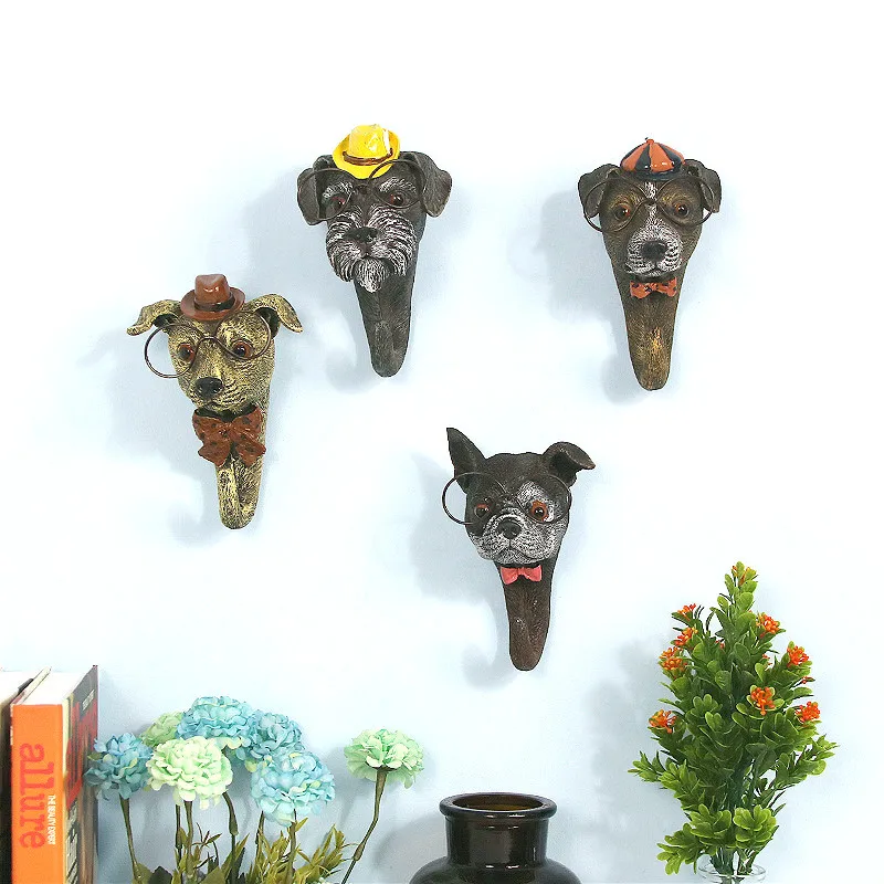 

3D Resin Wall Hanging Hooks Cute Dog Shape Key Clothes Bags Coat Holder HangersTowel Racks Kitchen Accessories Living Room Decor