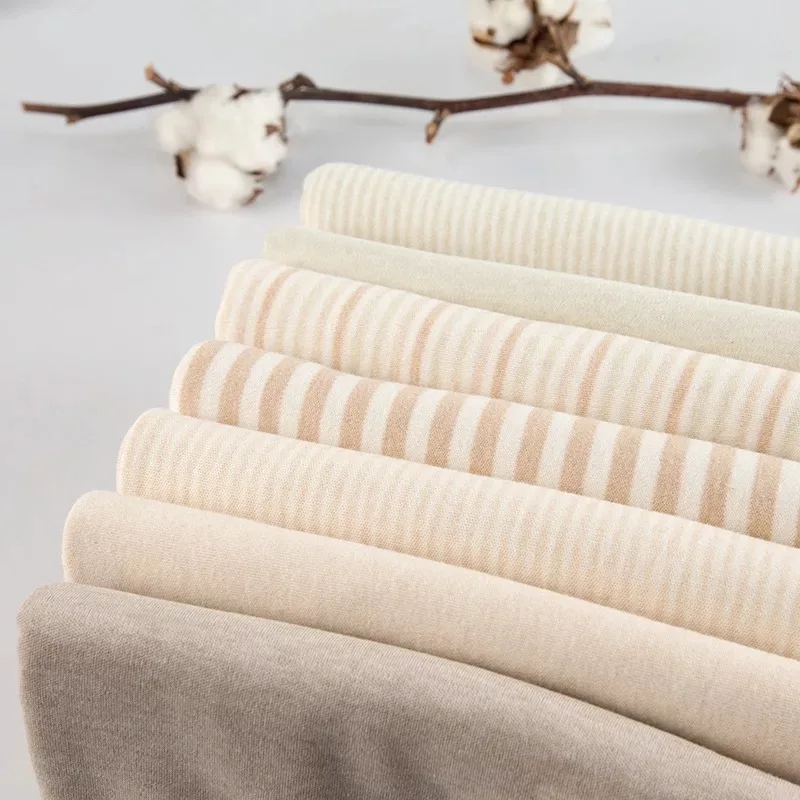 

Organic Knitted Fabric100% Natural Cotton Stripe 160 cm width 190 grams underwear clothes fabric 10 meters small wholesale NC08