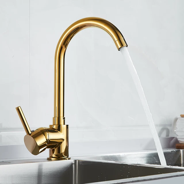 Best Offers Luxury Kitchen Faucet Hot and Cold Water 360 Degree Rotation Gold Brass Brushed Mixer Tap Sink Faucet Vegetable Washing