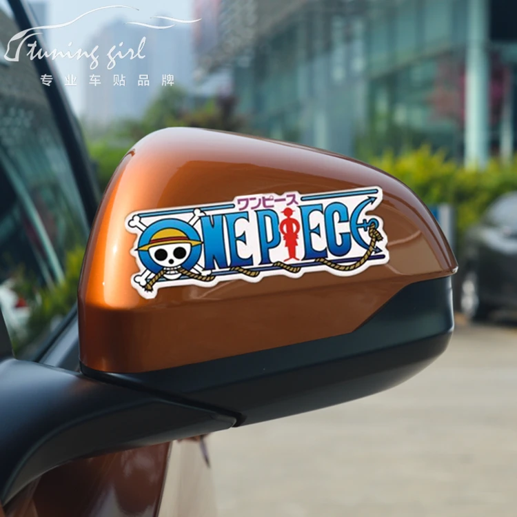 

19CM*7CM ONE PIECE Pirate Japanese Anime Car Stickers Funny Creative Reflective Decals Rearview Mirrors Auto Tuning Styling D15