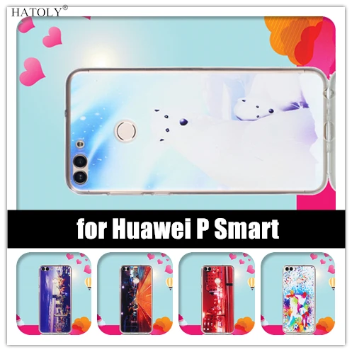 

HATOLY Housing for Huawei P Smart Case Cute Cartoon Soft TPU Back Cover for Capas Huawei P Smart Colorful Phone Cases FIG-L21