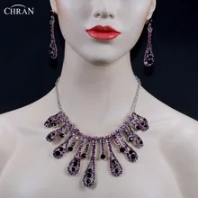 CHRAN Luxury Costume Crystal Bridal Jewelry Sets Exquisite Silver Plated Women Wedding Necklace Earrings Set for