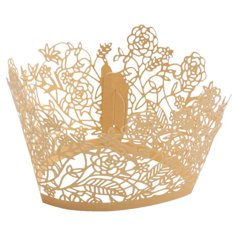 

100pcs Lace Hollow Cupcake Liners Bake Cake Paper Cups for Cake Decoration Supplies Kit(Gold Rose,15 x 5cm)