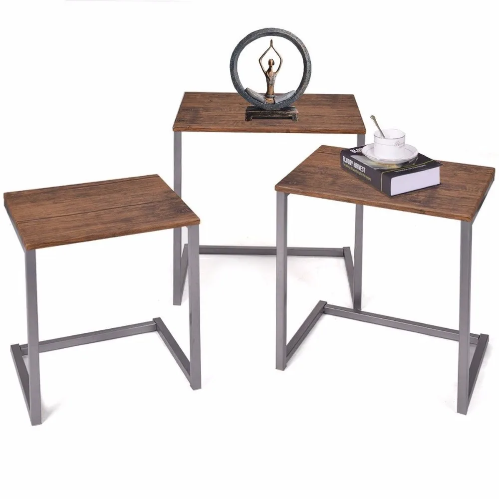 

Giantex 3PCS Steel Stacking Nesting Coffee End Table Desk Set Nightstand Home Furniture HW52229