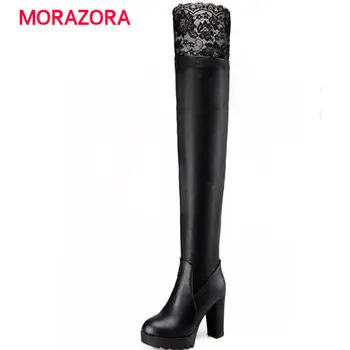 

MORAZORA 2018 new fashion round toe super high heel women boots high quality pu leather boots autumn winter over the knee boots
