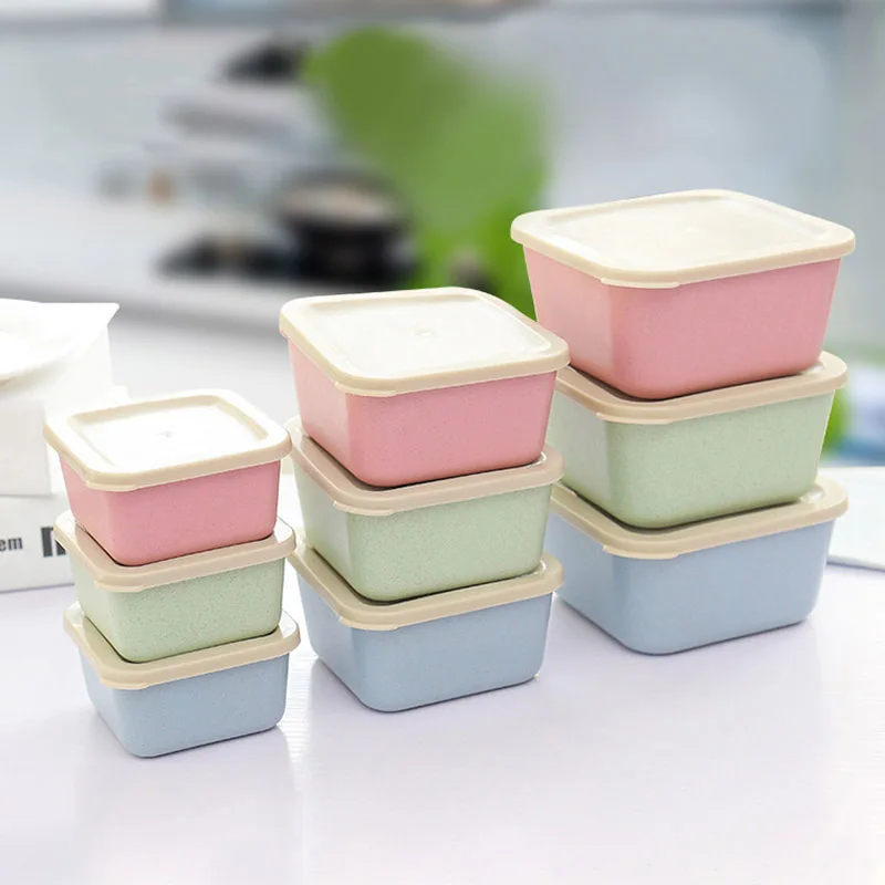 

3pcs/set Wheat Straw Food Storage Box Sealed Lunch Box Fruit Food Container Leakproof Bento Box picnic lunchbox Dinnerware Set