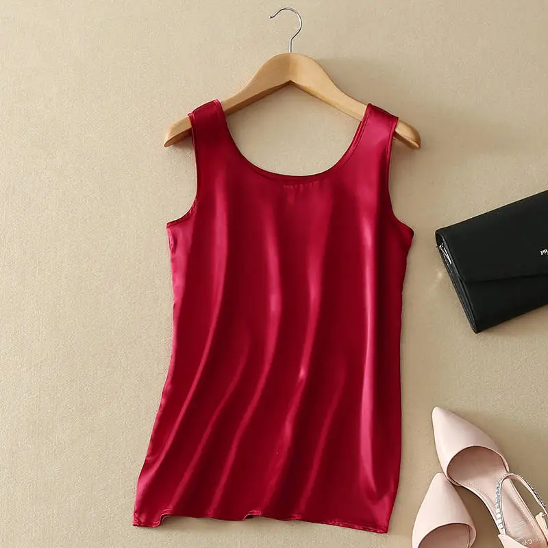  2018 100% Pure Silk Summer tank top Fashion Women Blouse Sleeveless Soft Plain Vest Basic T shirts 
