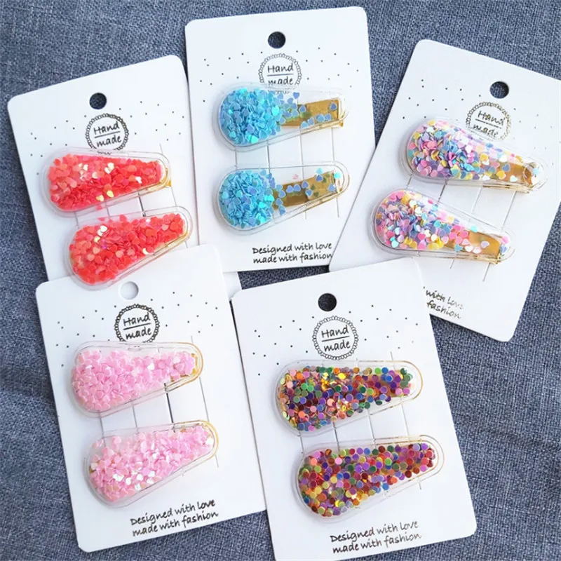 

10pair/lot New Transparent Quicksand Children Candy Hair Clip Beautiful Colorful Sequins Hairpins Girl Princess Hair Accessories