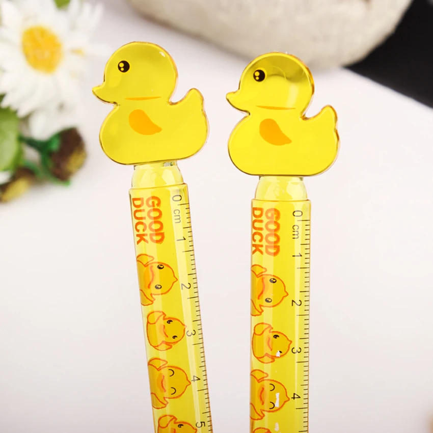 Cute Yellow Duck Plastic Straight Ruler Drawing Measuring Tools Cartoon Stationery 12cm Clear Scale Ruler Student Prizes