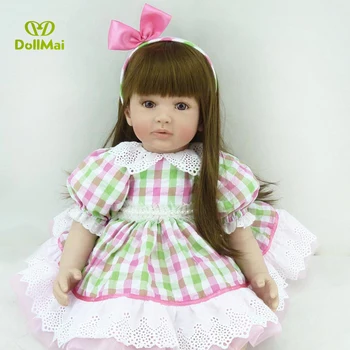 

Brown long hair lovely 22"56cm bebe alive vivid princess girl Soft Silicone Reborn baby doll Toys Handmade gifts collection
