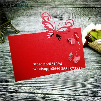 

50Pcs free shipping laser cut Butterfly Hollow out Paper Wedding Seat Name table holder Invitation Cards for party supplies