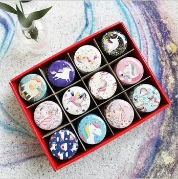 

24pcs/box Cartoon unicorn Print Tin Drum Shape Box Metal Coin Saver Jewerly Case Pill case Chocolate Box Iron Gift Storage Case