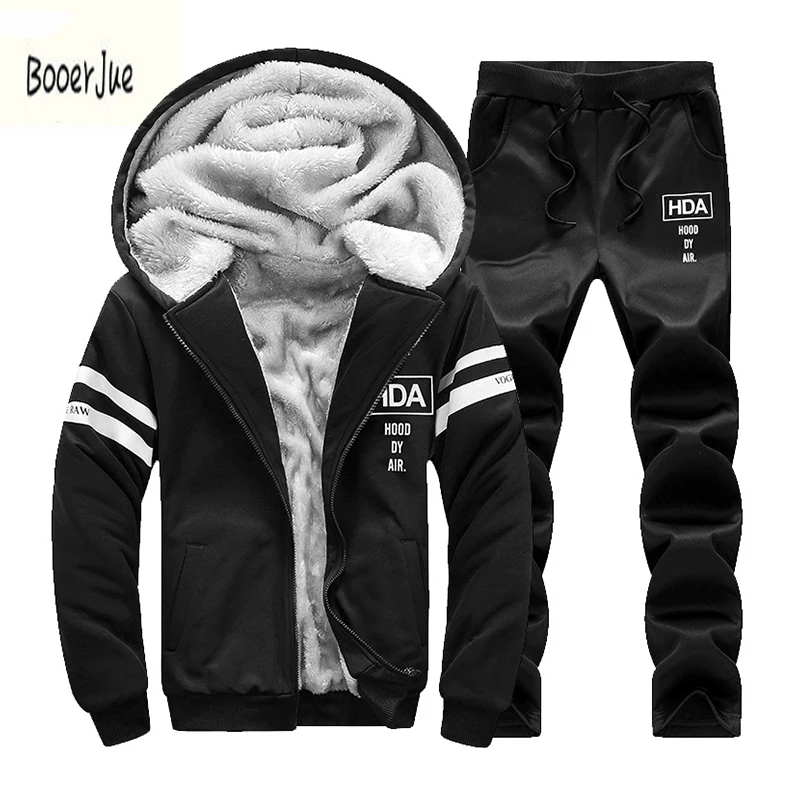 Winter Tracksuits Men Set Thicken Fleece Hoodies + Pants Suit Sweatshirt Set Male Hooded Warm Sporting Suits Moleton Masculino