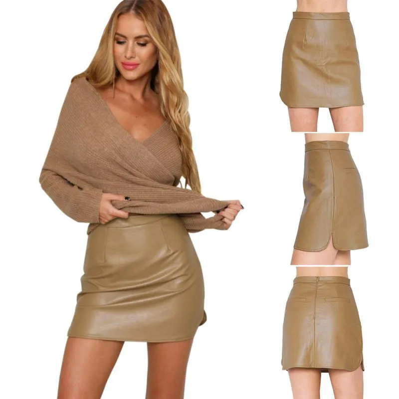 Ahmagen 2017 Fashion Women Faux Pu Leather Skirt High Waist Party Clothing Female Short Autumn Winter Woman Skirts Saias Femininas24