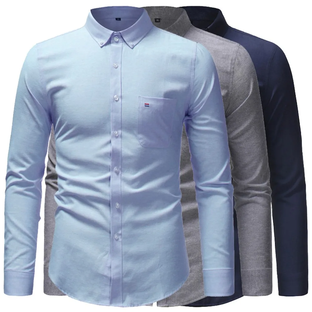 

Men Spring Winter Casual Solid Color Long Sleeve Slim Camisa Social Masculina Top #45D18