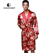 ЧР печать мужской Халат Весна Лето Стиль эмуляция Шелковый воротник пояс халат AP452