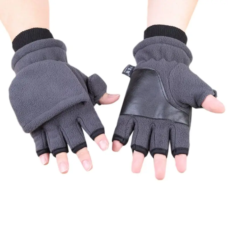 Women Men Winter Polar Fleece Half Finger Flip Gloves Double Layer Thicken Touch Screen Fingerless Convertible Mittens Wrist War 